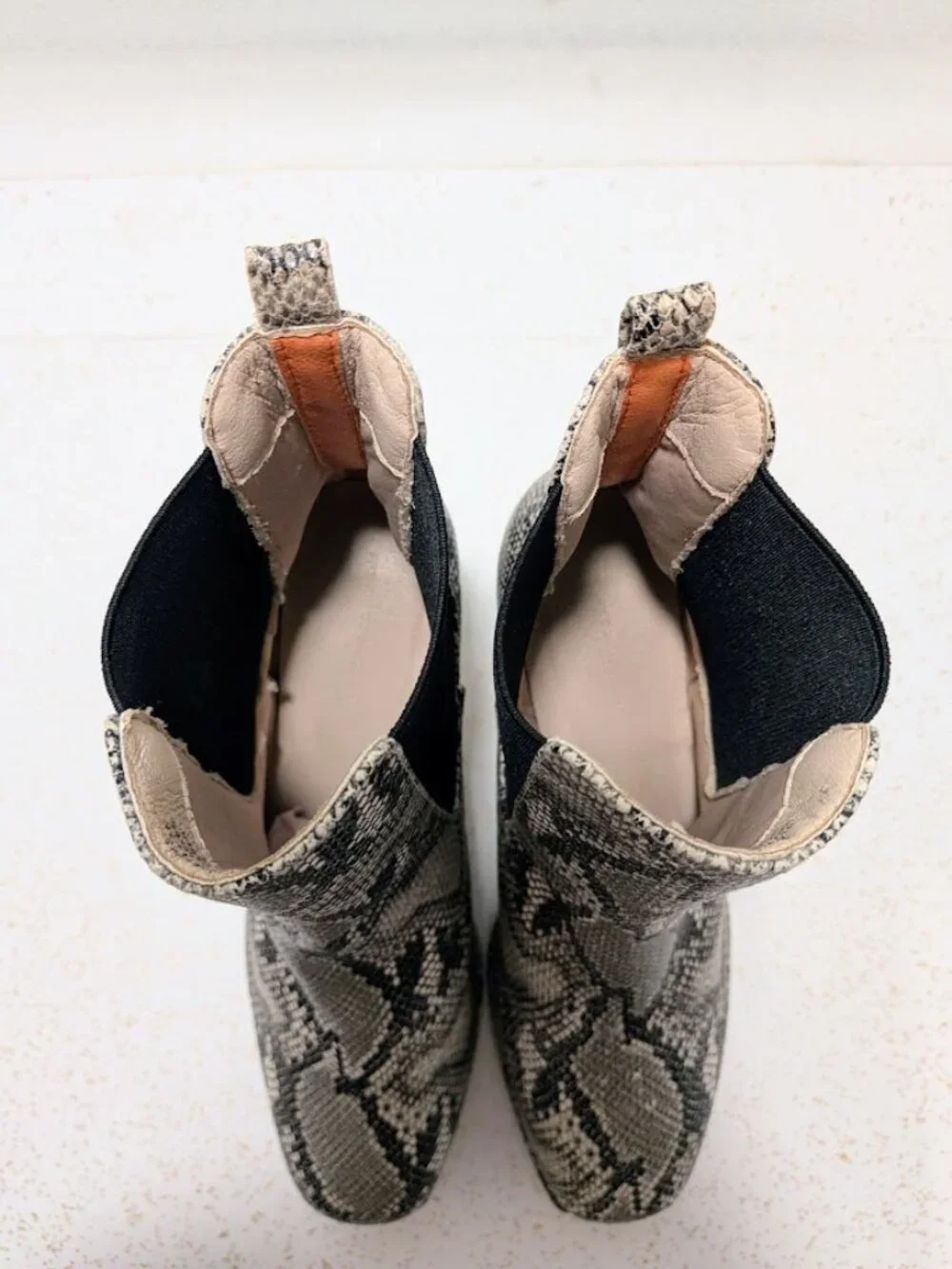 French Connection Penny Grey Snakeskin Chelsea Ankle Boots Block Heel Size 9